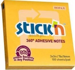 Notes samoprzylepny Stick'n 360 stopni żółty ciemny 100k [mm:] 76x76 (21551)