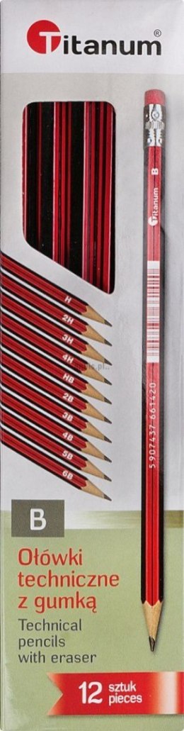Ołówek techniczny Titanum B z gumką 12 szt.